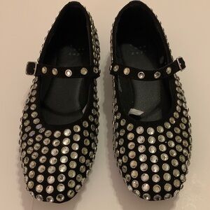 a new day Black Mary Jane Flats with Clear Stud Embellishments